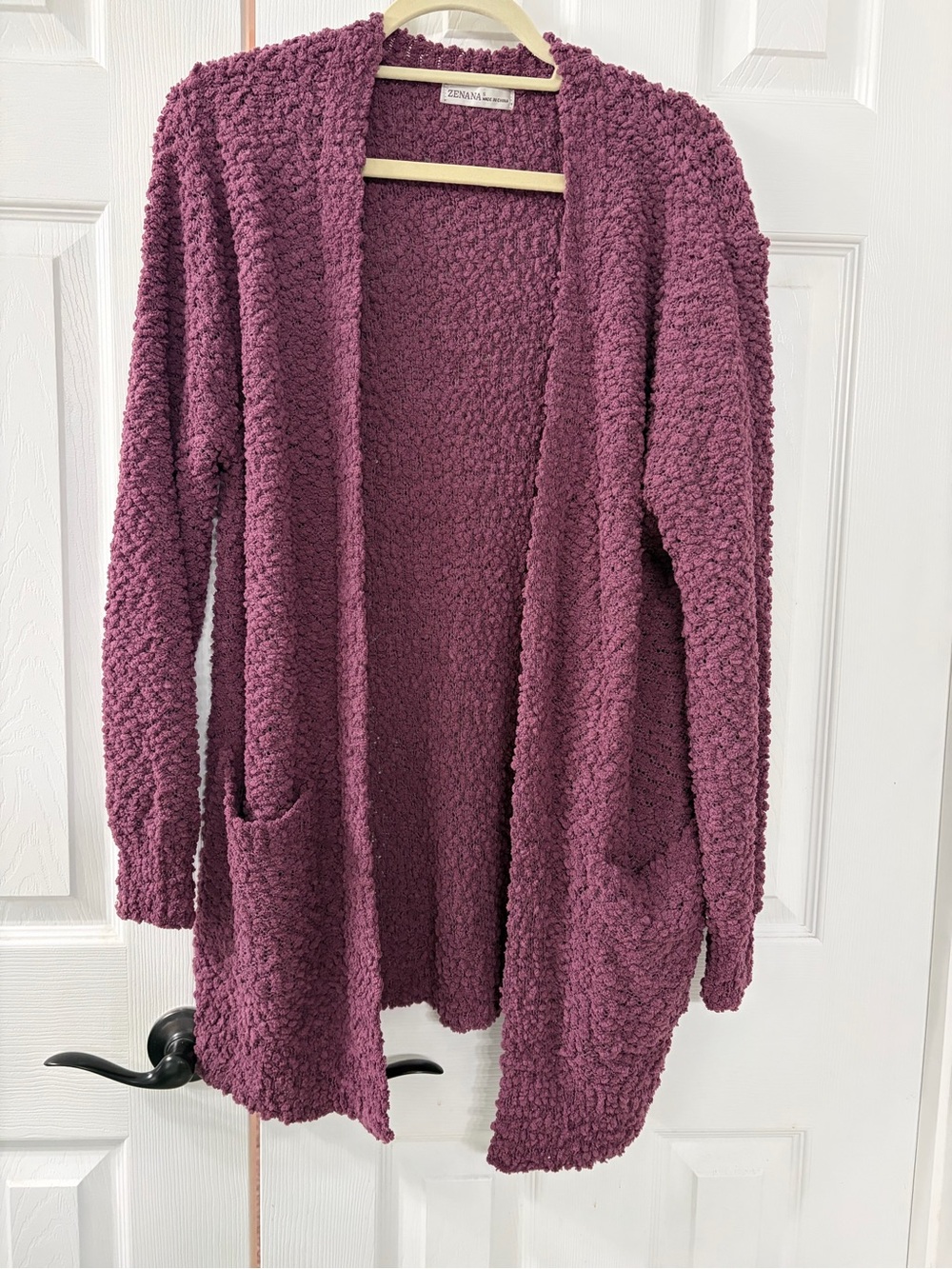 Zenana Outfitters Plush Popcorn Open-Front Cardigan - Plum